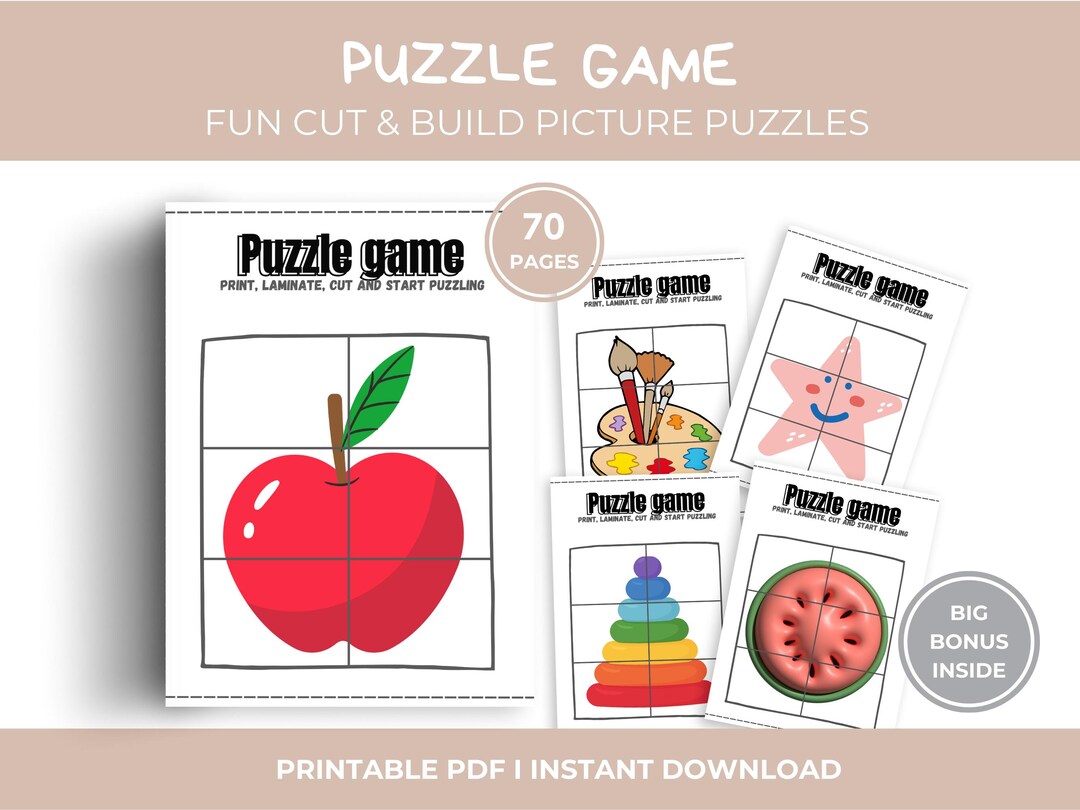 Printable Puzzle Game for Kids | 70 Pages Cut & Rebuild Activity