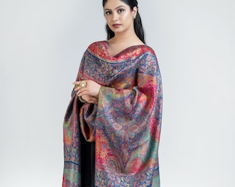 Blue Kani Silk Jamawar Dupatta | Authentic Kashmiri Dupatta | Summer Kani Silk Shawl | Wedding Wrap | Pashmina Silk Shawl | Gift For Her