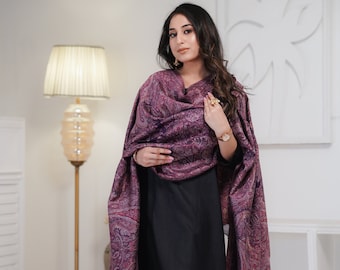 Purple Kani Silk Jamawar Paisley Dupatta | Silk Shawl | Kashmiri Kani Dupatta | Wedding Wrap | Festive Stole | Silk Scarf | Gift For Her