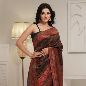 Schwarzer Kani Jamawar Seide Saree | Sari Pashmina | Kaschmir Sari