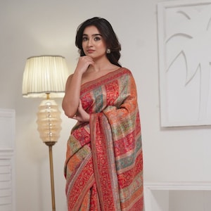 Kani Jamawar Seide Saree: Kaschmir Mughal Design Hochzeits Sari