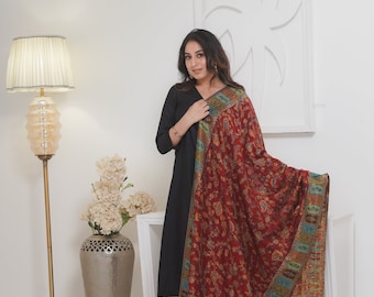 Maroon Kani Silk Dupatta | Silk Shawl | Kashmiri Kani Dupatta | Wedding Wrap | Traditional Odhni | Festive Stole | Silk Scarf | Gift For Her