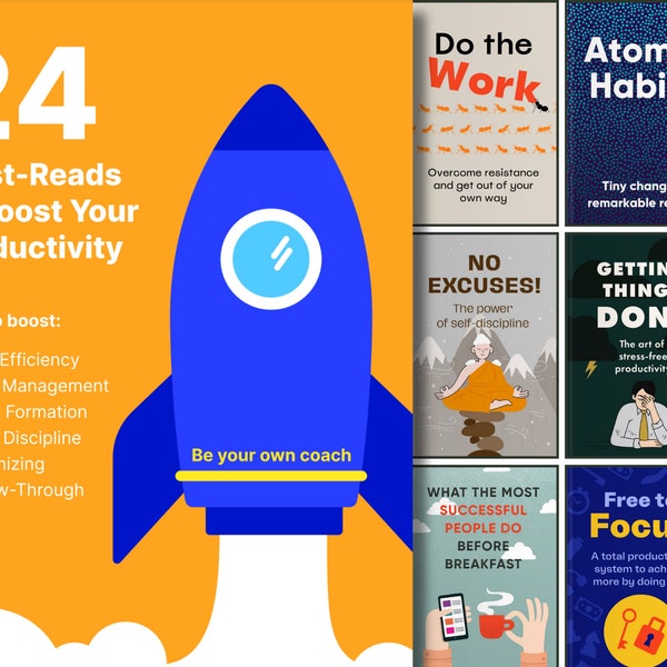 10x Your Productivity: 24  Book Summaries | 3-Minute Reads | Book collection | Free Notion trackers