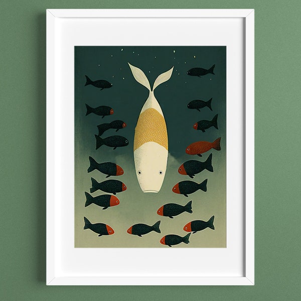 Koi Carp with Small Fish | Printable Artwork| Digital Download | Downloadable Art Print | Wall Art | Poster Printables
