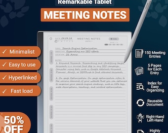 Plantilla de cuaderno de reuniones para Remarkable 2 y Paper Pure, plantilla PDF con hipervínculos