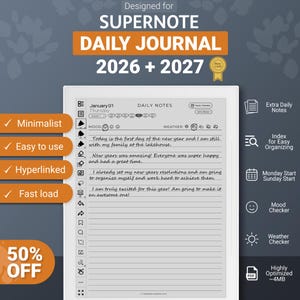 Supernote Daily Journal 2026 + 2027, Supernote Vorlagen, Notizen, Tagebuch, A5X, Manta, A6X, Nomad