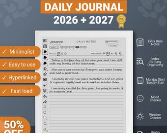 Supernote Daily Journal 2026 + 2027, supernote templates, notes, diary, A5X, Manta, A6X, Nomad