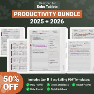 Kobo Templates 2025-2026: Daily Planner, Journal, Meeting Notes, Notebook, Project Planner (PDF Download)