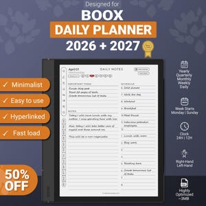 Agenda quotidien Boox 2026-2027 : modèle numérique minimaliste (PDF)