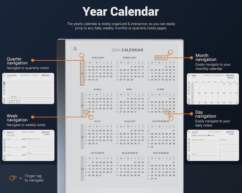 reMarkable 2 Daily Planner Minimalist 2024 2025, remarkable 2 templates, remarkable calendar zdjęcie 3