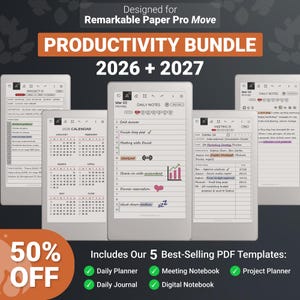 Templates for reMarkable Paper Pro Move 2026-2027 | Productivity Bundle, Planner, Journal, Meeting, Hyperlinked PDFs