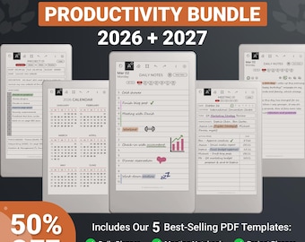 Templates for reMarkable Paper Pro Move 2026-2027 | Productivity Bundle, Planner, Journal, Meeting, Hyperlinked PDFs