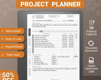 Project Planner for Kindle Scribe tablet, undated, hyperlinked PDF template