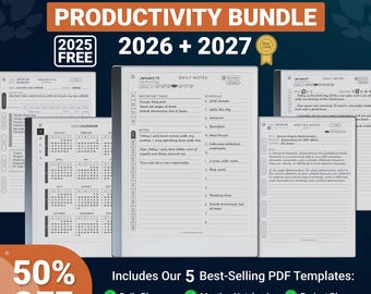 Templates for Remarkable 2 Tablet 2026-2027 | Productivity Bundle, Planner, Journal, Meeting, Project, Hyperlinked PDFs