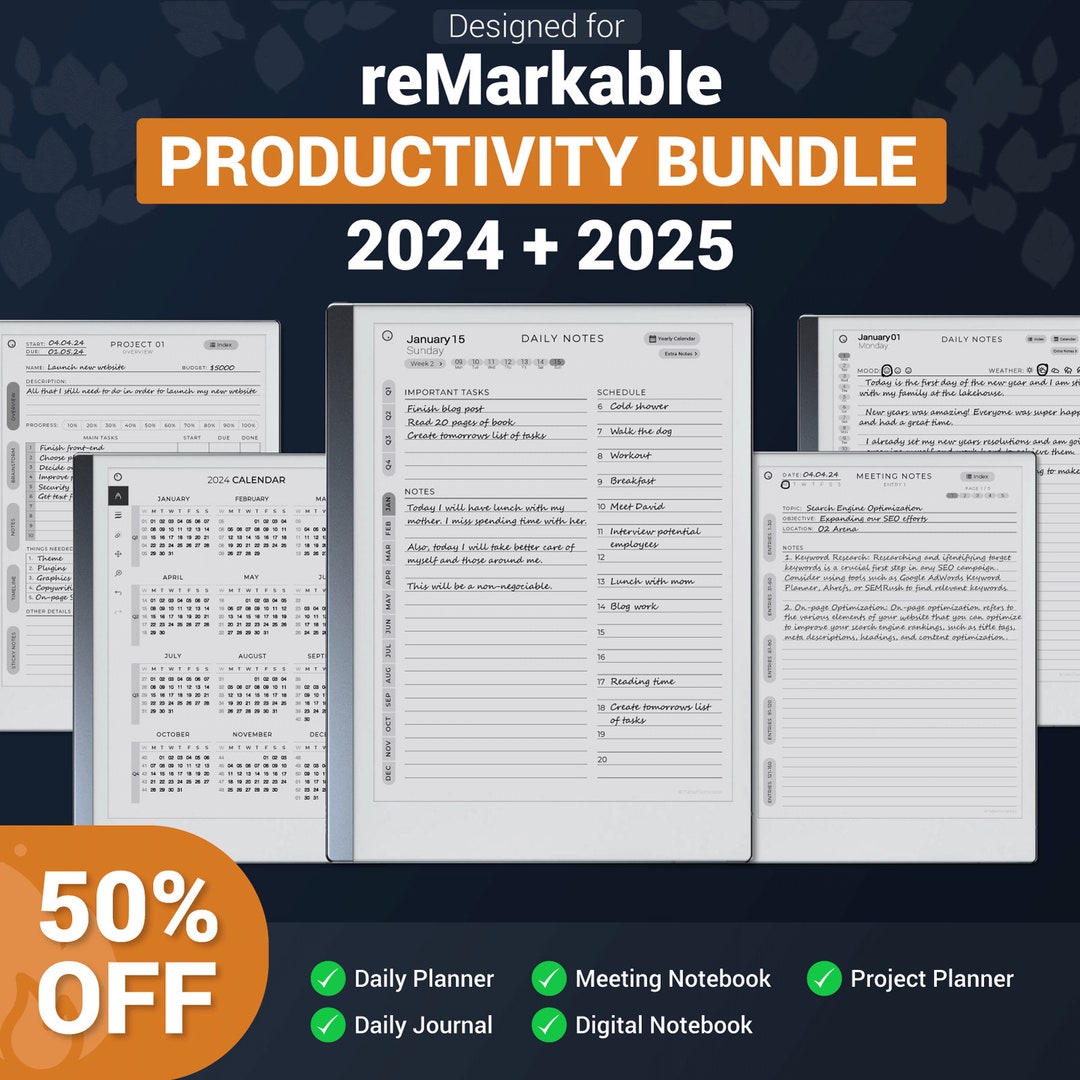 Templates for reMarkable 2 2024 2025 Productivity Bundle - Etsy México