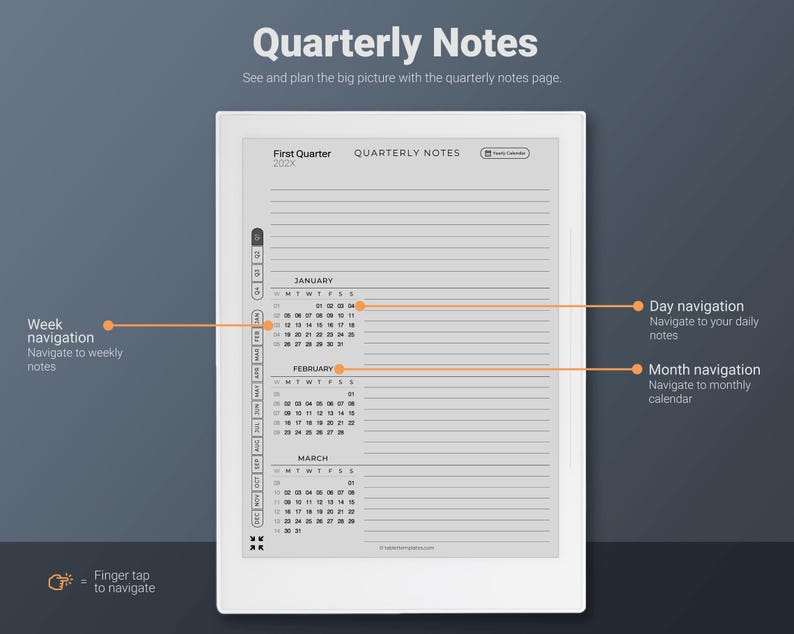 Supernote Quarterly Notes Planner Template 2026 & 2027 A5X Manta A6X Nomad