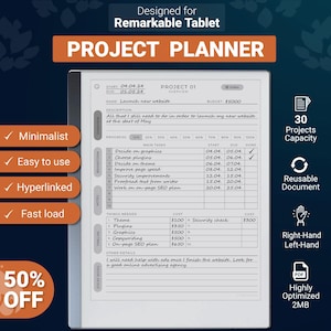Project Planner per Remarkable 2 tablet, modello PDF non datato con collegamento ipertestuale