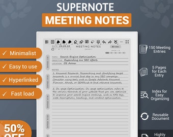 Supernote Meeting Notes Template, Notebook, Supernote Templates, A5X, Manta, A6X, Nomad