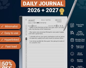 Diario giornaliero per Remarkable 2 e Paper Pure, modello PDF con collegamenti ipertestuali (2026-2027)