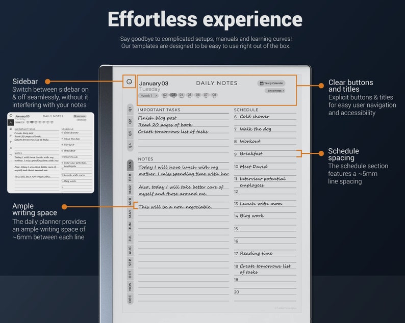 reMarkable 2 Tagesplaner Minimalistisch 2024 2025, bemerkenswerte 2 Vorlagen, bemerkenswerter Kalender Bild 8
