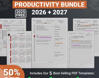 Templates for Remarkable Paper Pro Tablet 2026-2027 | Productivity Bundle, Planner, Journal, Meeting, Hyperlinked PDFs