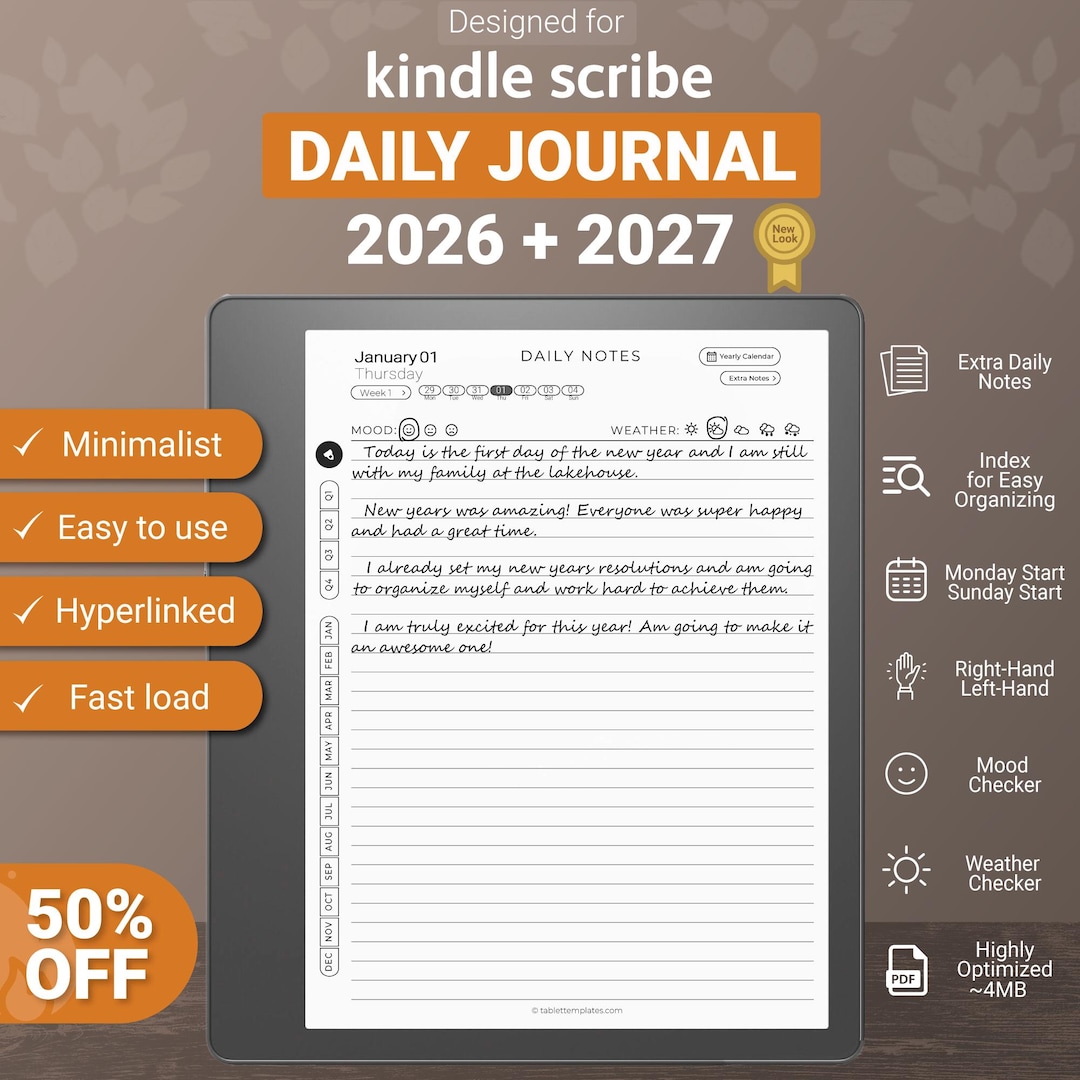 Kindle Scribe Daily Journal 2026-2027: Hyperlinked Productivity ...