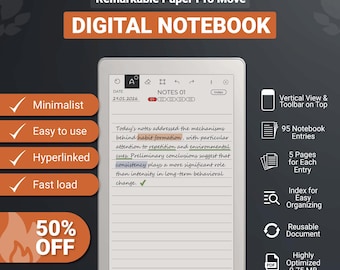 Digital Notebook for Remarkable Paper Pro Move | Undated, Hyperlinked PDF Template