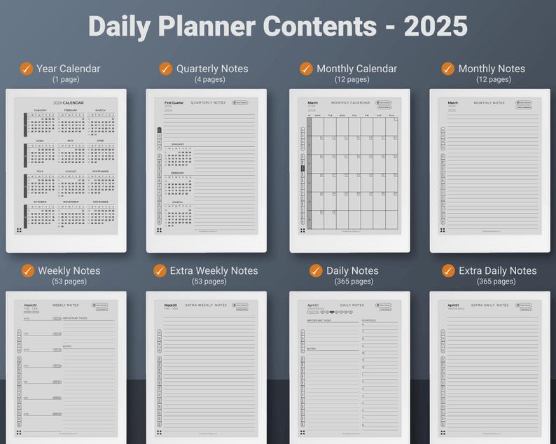 Supernote Daily Planner Template 2026 + 2027 A5X Manta A6X Nomad - Contents