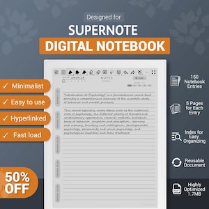 Supernote Notebook, supernote templates, undated, hyperlinked PDF, A5X, Manta, A6X, Nomad