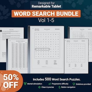 Word Search Bundle for Remarkable 2 - Puzzle Games, Hyperlinked PDF Template