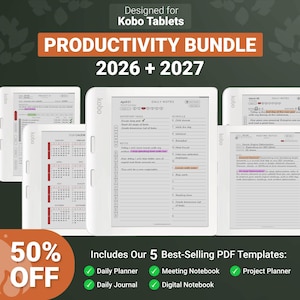 Kobo Templates 2026-2027: Tagesplaner, Journal, Meeting Notizen, Notizbuch, Projektplaner (Hyperlinked PDF Download)
