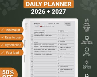 Kobo Daily Planner 2026-2027: Minimalist Digital Template (PDF)