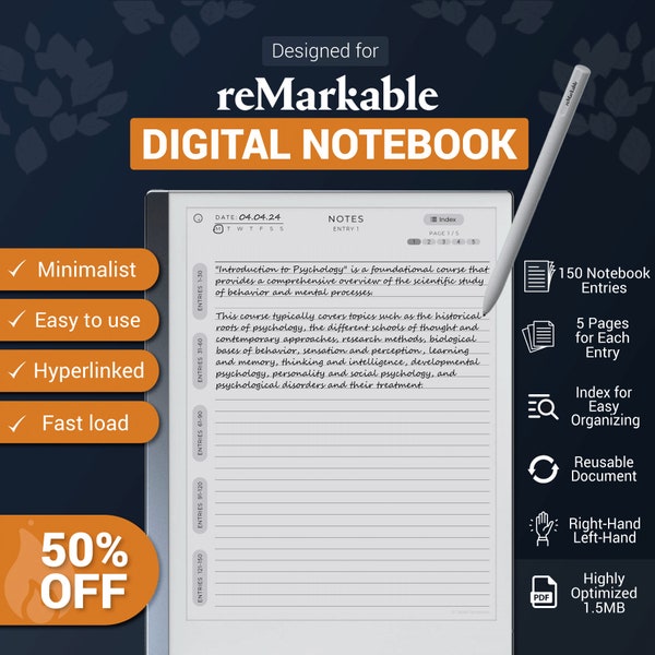 reMarkable 2 Notebook Template | remarkable 2 templates, Undated, Hyperlinked PDF
