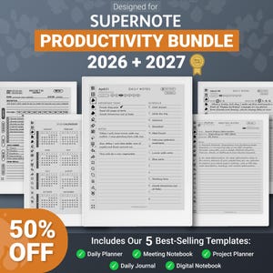 Supernote-sjablonen 2026-2027 | Productiviteitsbundel, A5X, Manta, A6X, Nomad, kalender, planner, dagboek, gelinkte pdf's