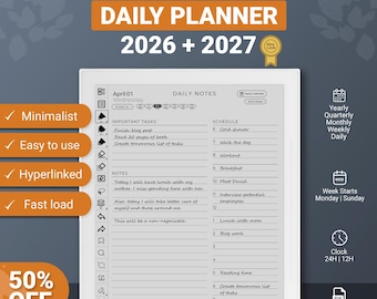 Planificador diario Supernote 2026 + 2027, plantillas Supernote, calendario, A5X, Manta, A6X, Nomad