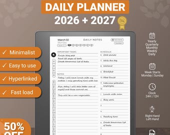 Kindle Scribe Daily Planner 2026-2027: Minimalist Digital Calendar Template (PDF)
