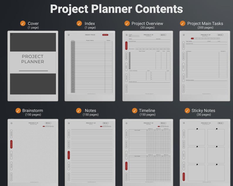Project Planner for Remarkable Paper Pro Tablet, Undated, Hyperlinked ...