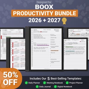 Boox Templates 2026-2027 | Productivity Bundle: Planner, Journal, Meeting Notes, Notebook, Project (Hyperlinked PDF)