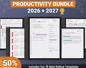 Boox Templates 2026-2027 | Productivity Bundle: Planner, Journal, Meeting Notes, Notebook, Project (Hyperlinked PDF)