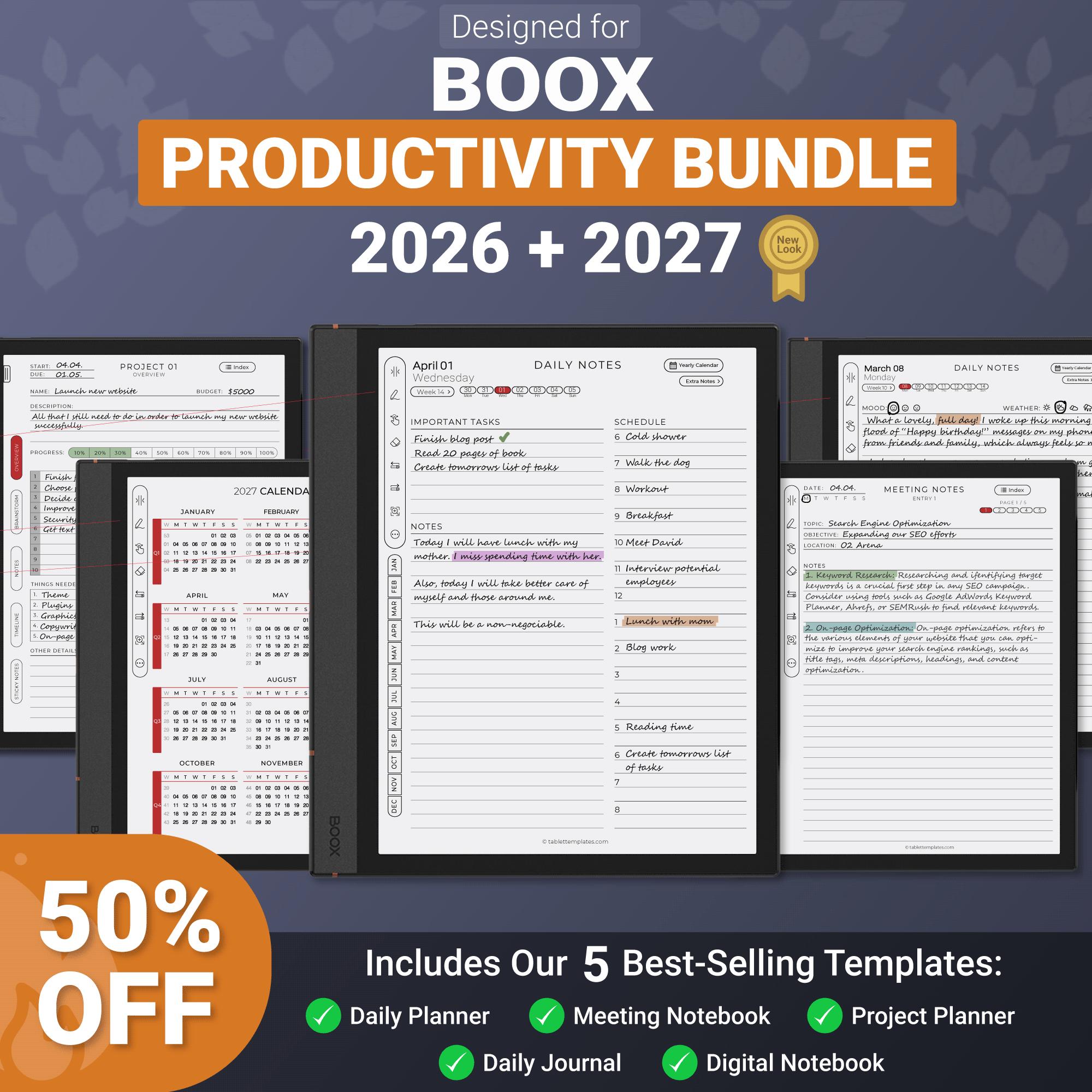 buuukoページ Boox Templates 2026-2027 | Productivity Bundle: Planner, Journal
