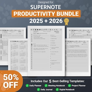 Supernote Templates 2025 + 2026 | Productivity Bundle, A5X, Manta, A6X, Nomad, Calendar, Daily Planner, Journal