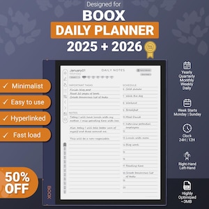 Boox Daily Planner 2025-2026: Minimalist Digital Template (PDF)
