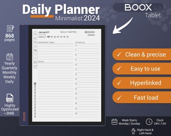 Boox Daily Planner Minimalist 2024, boox templates, digital planner