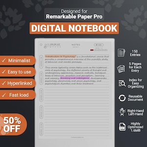 Digital Notebook for Remarkable Paper Pro | Undated, Hyperlinked PDF Template