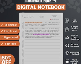 Digital Notebook for Remarkable Paper Pro | Undated, Hyperlinked PDF Template