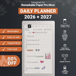 Designed for reMarkable Paper Pro Move Daily Planner Calendar Template 2026 & 2027