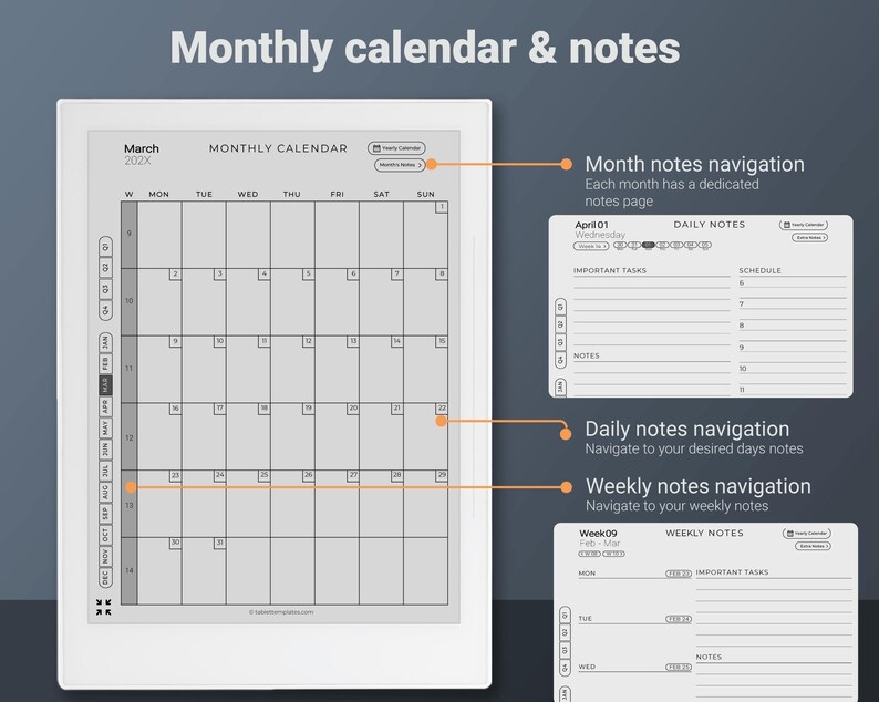 Supernote Monthly Calendar Template 2026 & 2027 A5X Manta A6X Nomad