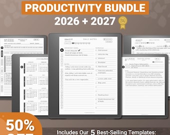 Paquete de plantillas de productividad para Kindle Scribe 2026-2027: Planificador, diario, notas de reuniones, cuaderno, proyecto (PDF con hipervínculos)