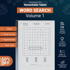 Word Search for Remarkable 2 - Vol 1 - Puzzle Games, Hyperlinked PDF template