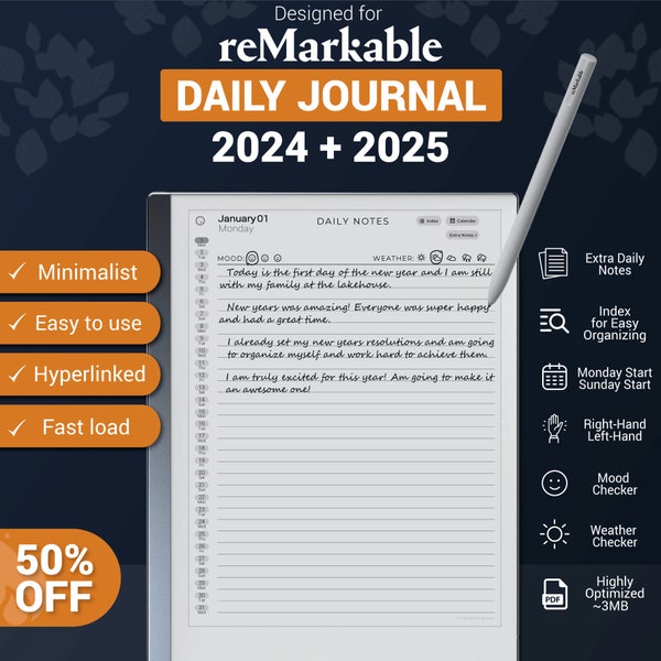 reMarkable 2 Journal 2024+2025, remarkable 2 templates, notes, diary